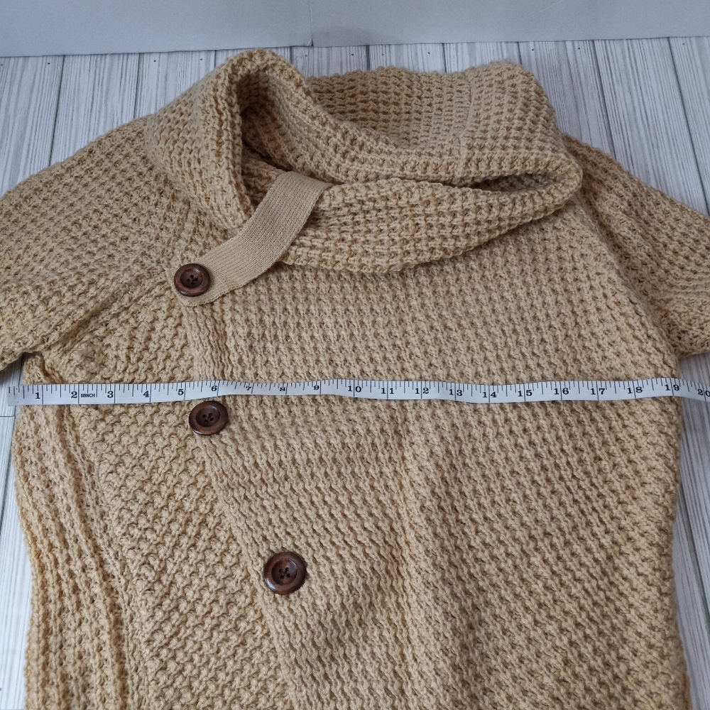 Turtle Cowl Neck Asymmetric Button Hem Knit Wrap Pullover Chunky Sweater - Picture 7 of 7